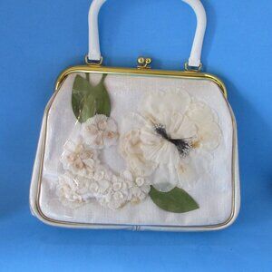 Vintage Top Handle Purse Plastic Cover Encased Flowers